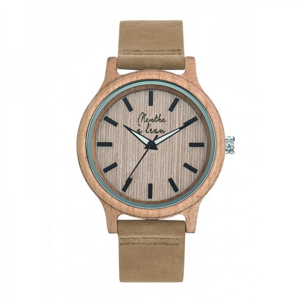 MONTRE BOIS CUIR BEIGE - MENTHE A L'EAU - LE MOUTON A 3 PATTES - 1