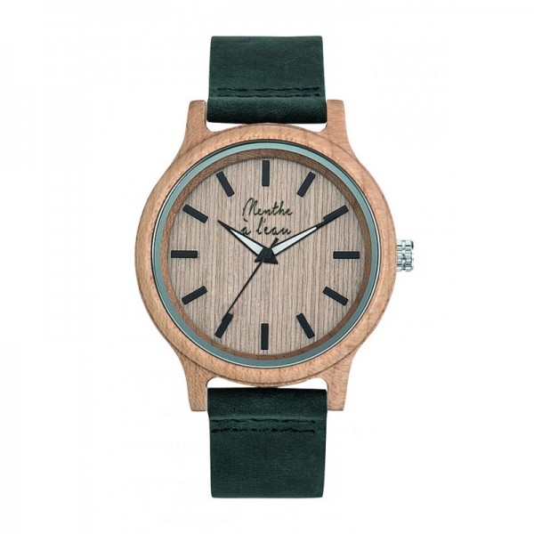 MONTRE BOIS CUIR VERT - MENTHE A L'EAU - LE MOUTON A 3 PATTES - 1