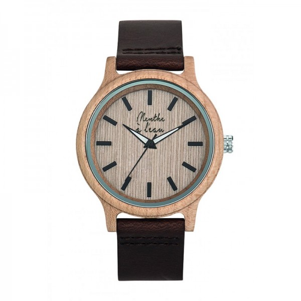 MONTRE BOIS CUIR MARRON - MENTHE A L'EAU - LE MOUTON A 3 PATTES - 1